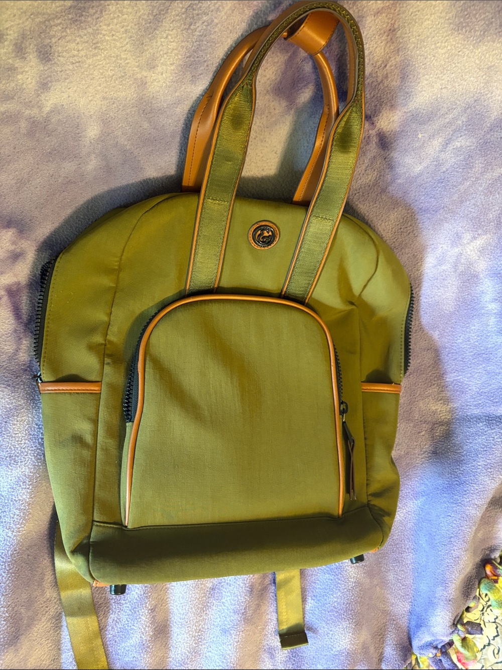 Joan & David Olive Green Backpack with Tan Trim